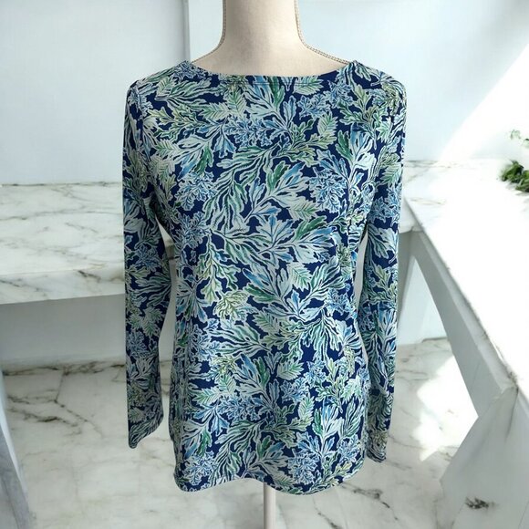STELLA PARKER Blue Botanical Print Long Sleeve top Size S - Picture 1 of 6